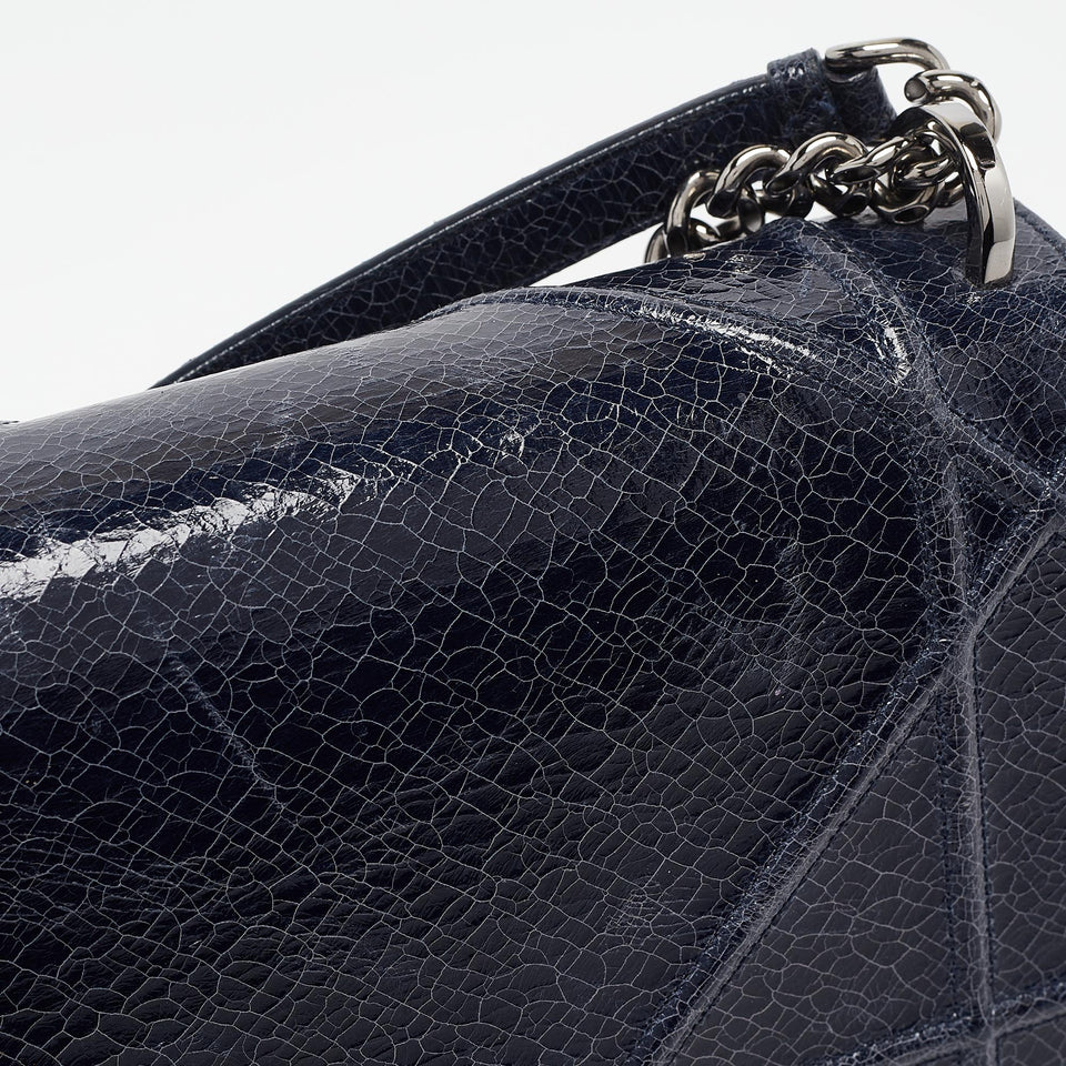 Dior Navy Blue Crinkled Patent Leather Medium Diorama Shoulder Bag