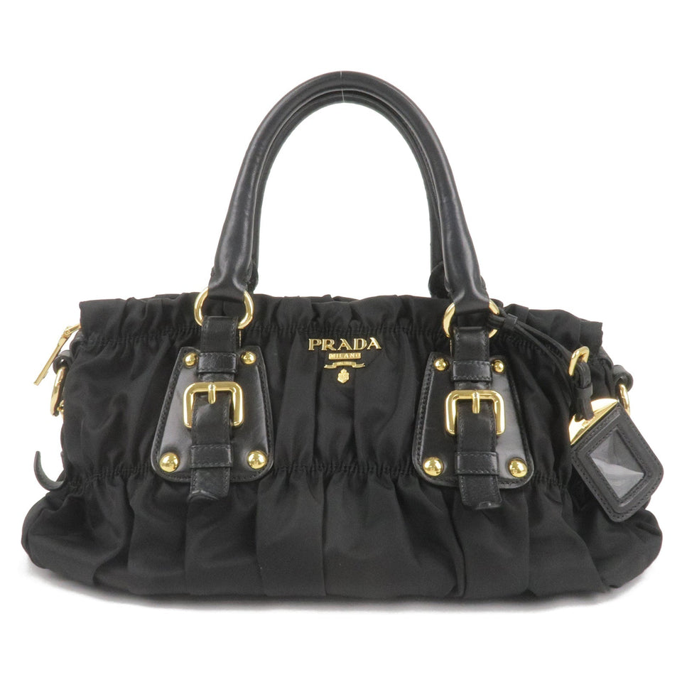 Prada Logo Nylon Leather 2Way Bag Hand Bag Black NERO BN1407