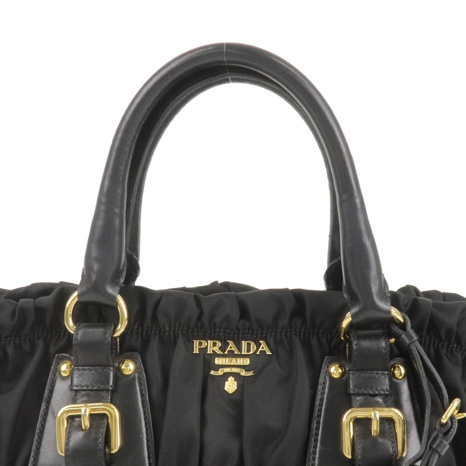 Prada Logo Nylon Leather 2Way Bag Hand Bag Black NERO BN1407