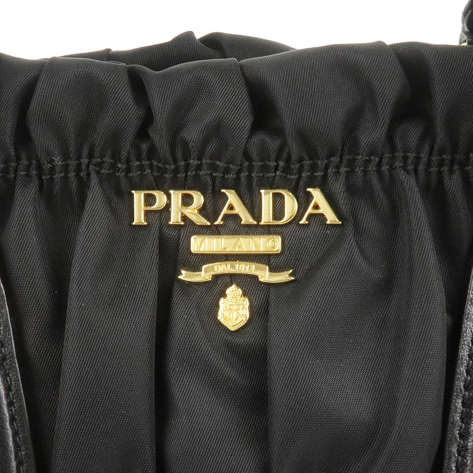 Prada Logo Nylon Leather 2Way Bag Hand Bag Black NERO BN1407
