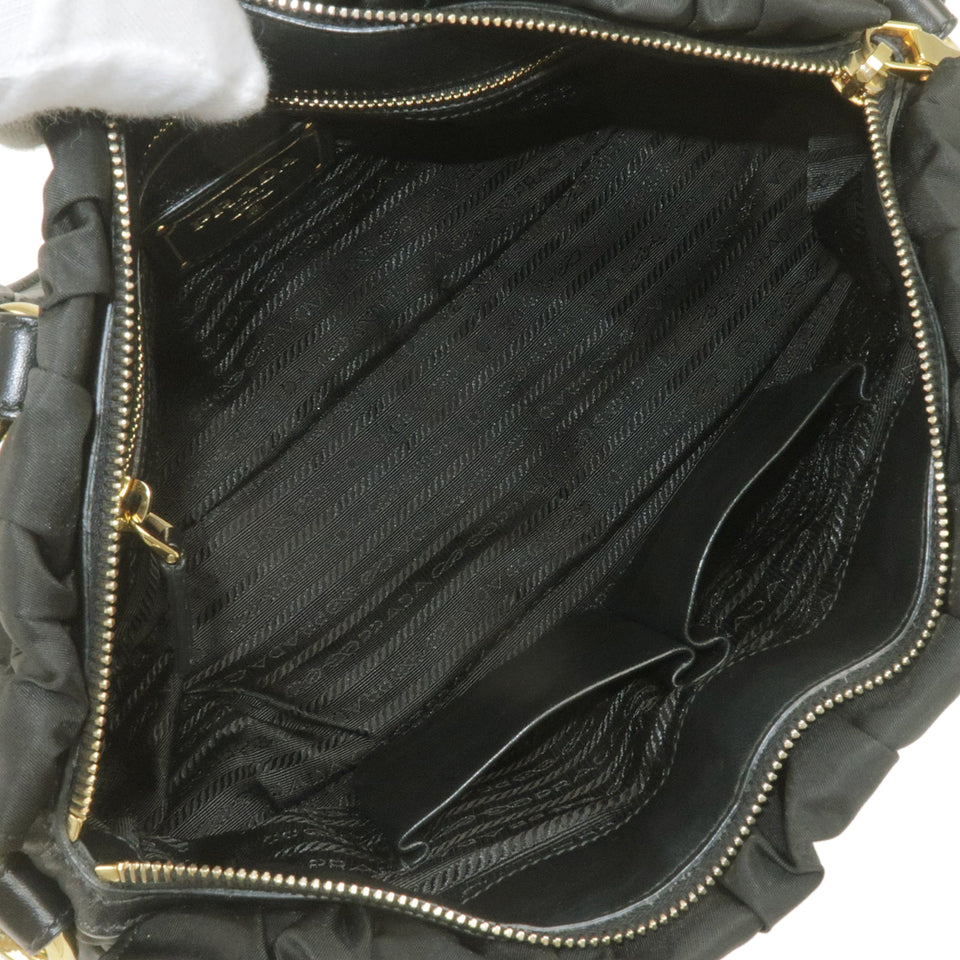 Prada Logo Nylon Leather 2Way Bag Hand Bag Black NERO BN1407