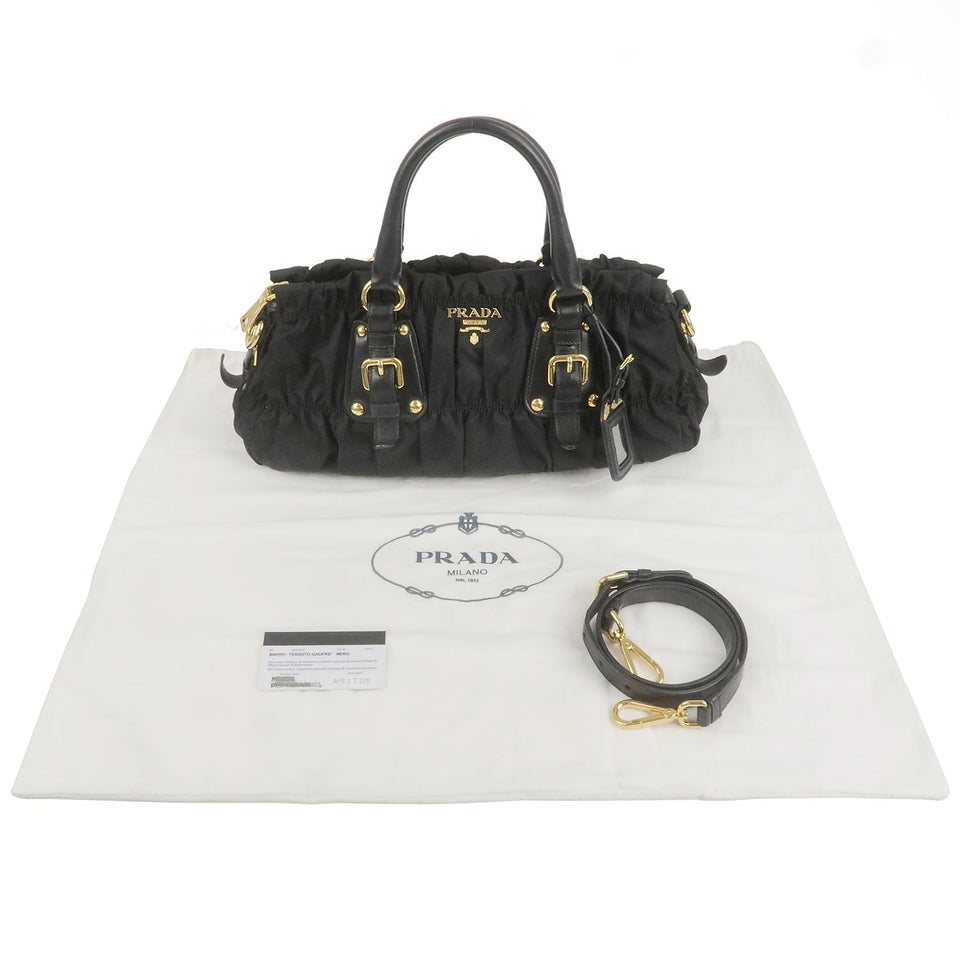 Prada Logo Nylon Leather 2Way Bag Hand Bag Black NERO BN1407