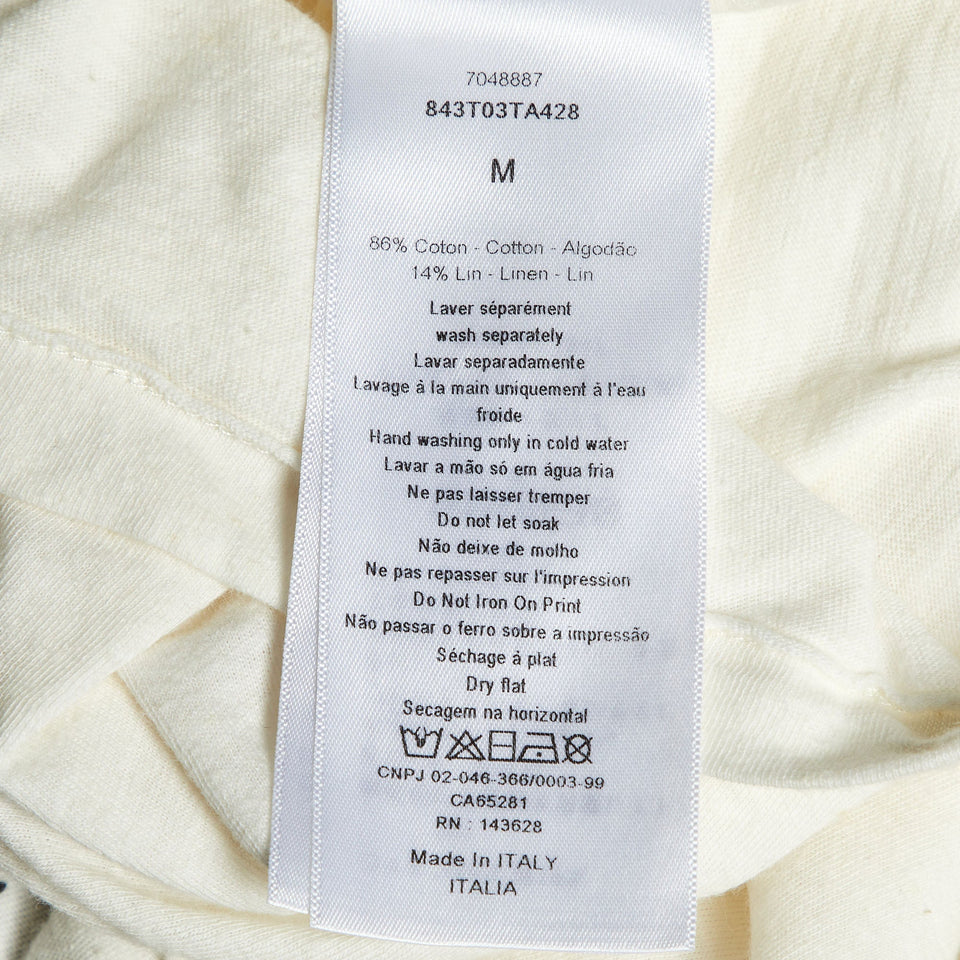 Dior Ivory Slogan Print Cotton & Linen Crew Neck T-Shirt