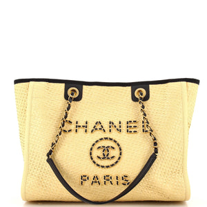 CHANEL Deauville Tote Straw with Chain Detail Small