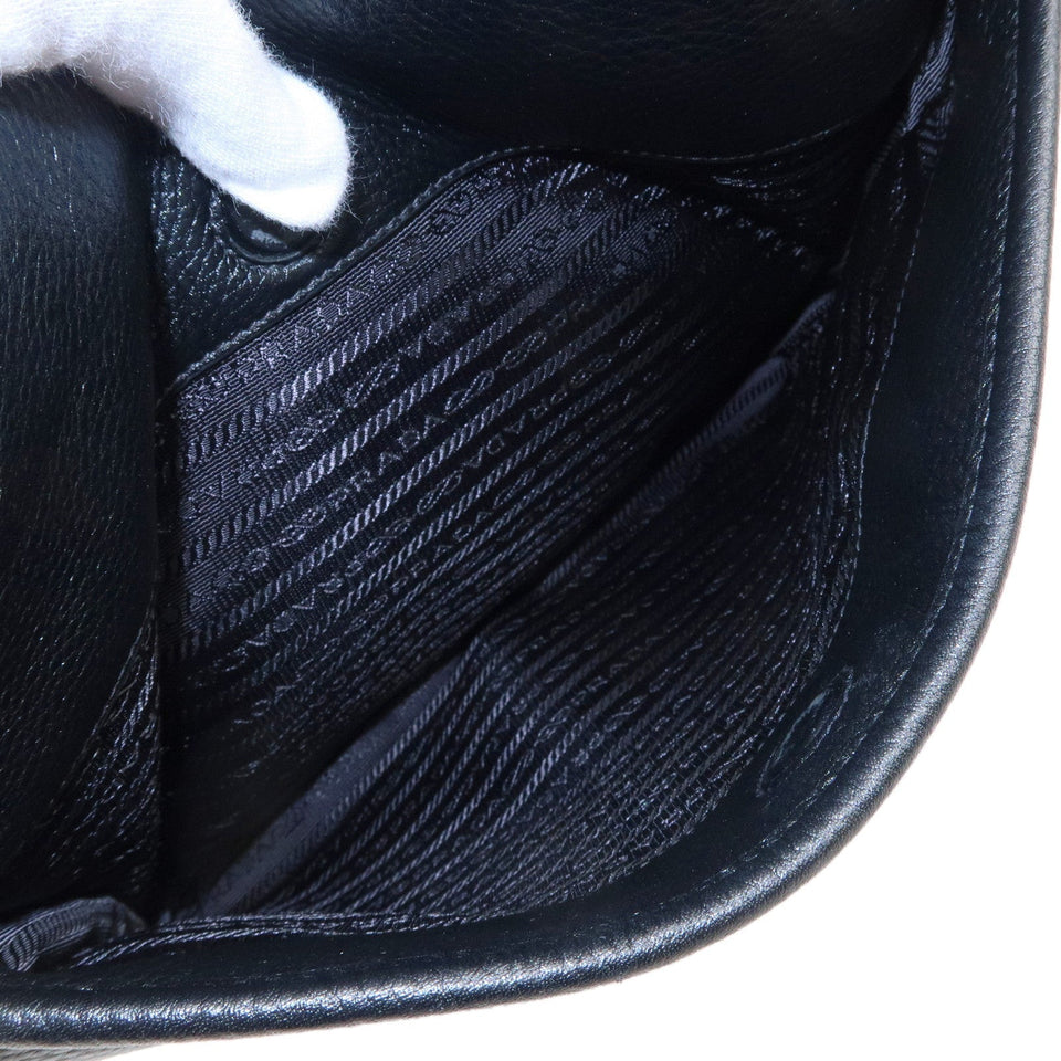 Prada Logo Leather Shoulder Bag Hand Bag Black 2VH019