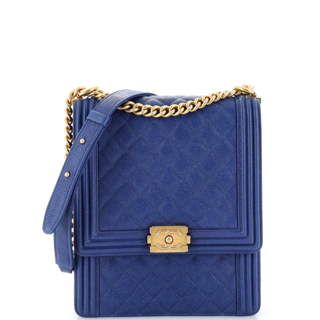 CHANEL North South Boy Flap Bag Quilted Caviar Large