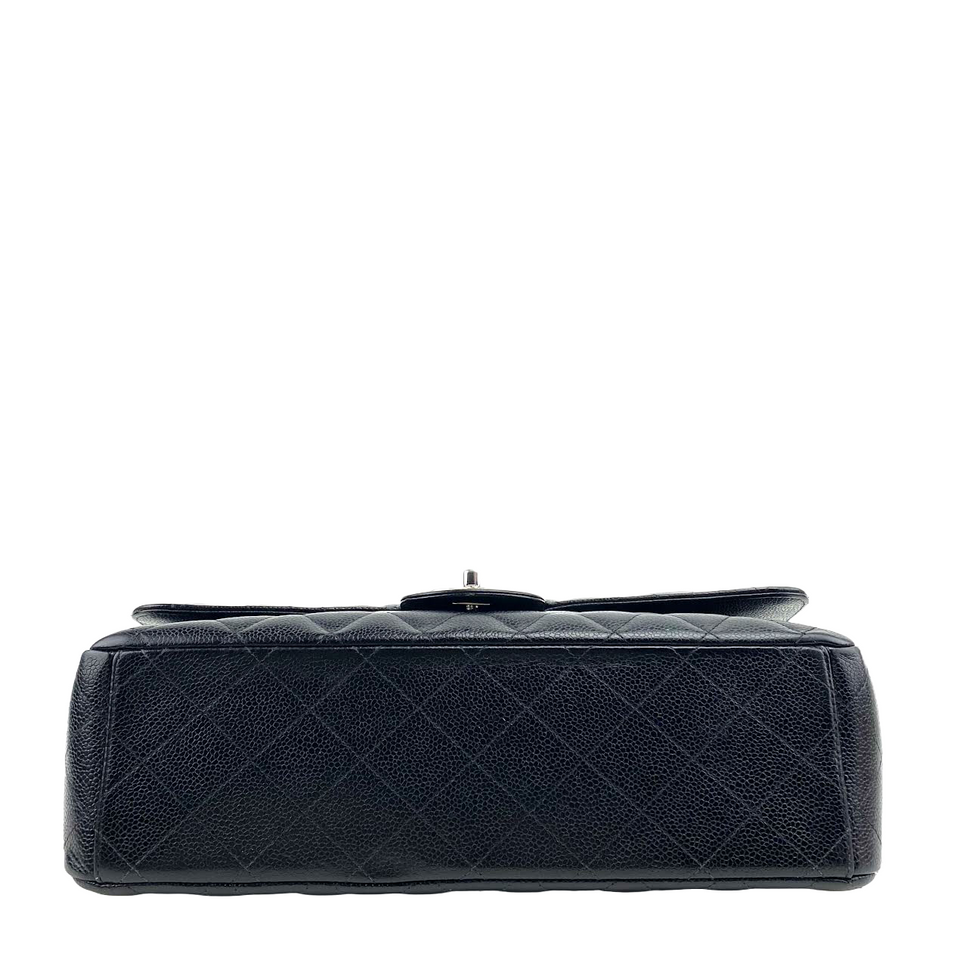 CHANEL Maxi Double Flap Quilted Caviar w/Silver