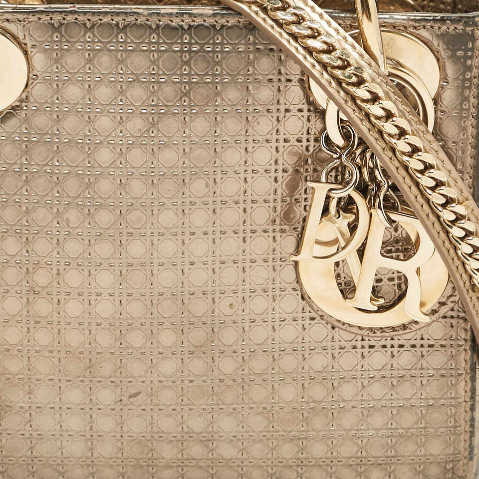 Dior Gold Microcannage Patent Leather Mini Lady Dior Tote