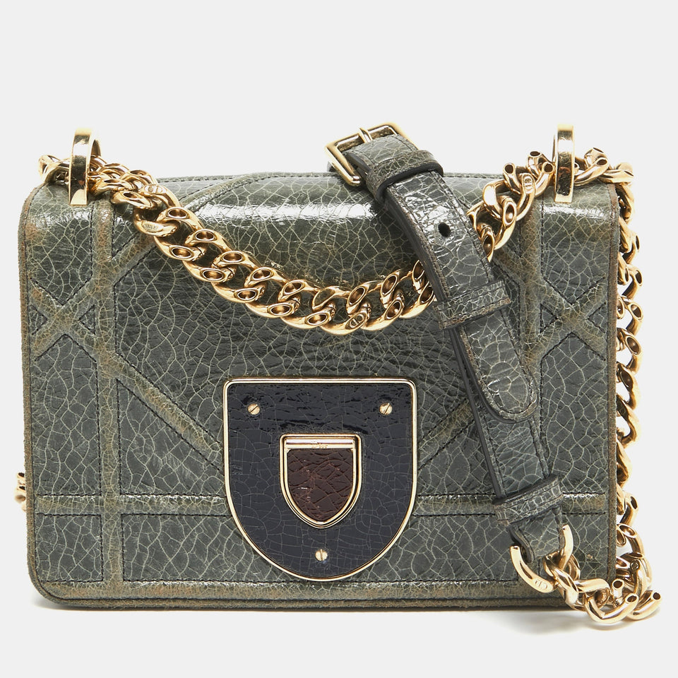 Green Ceramic Effect Leather Diorama Club Shoulder Bag