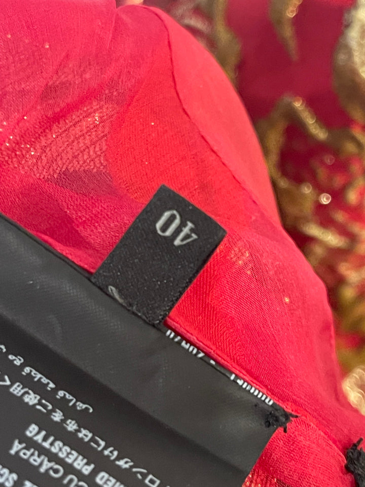 Prada Red & Gold Midi Dress with Floral & Bow Detail Size IT 40 (UK 8)