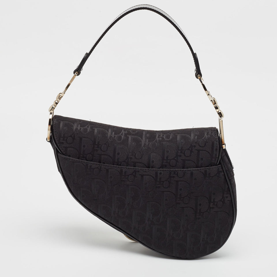 Dior Black Oblique Canvas And Patent Leather Xs Saddle Bag
