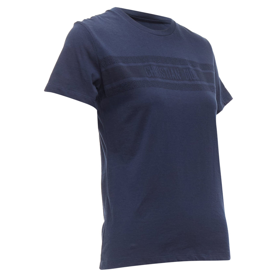 Christian Dior Textured Logo Stripe Front Crew Neck Short Sleeve Tshirt