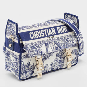 Dior Navy Blue/white Embroidery Canvas Diorcamp Bag