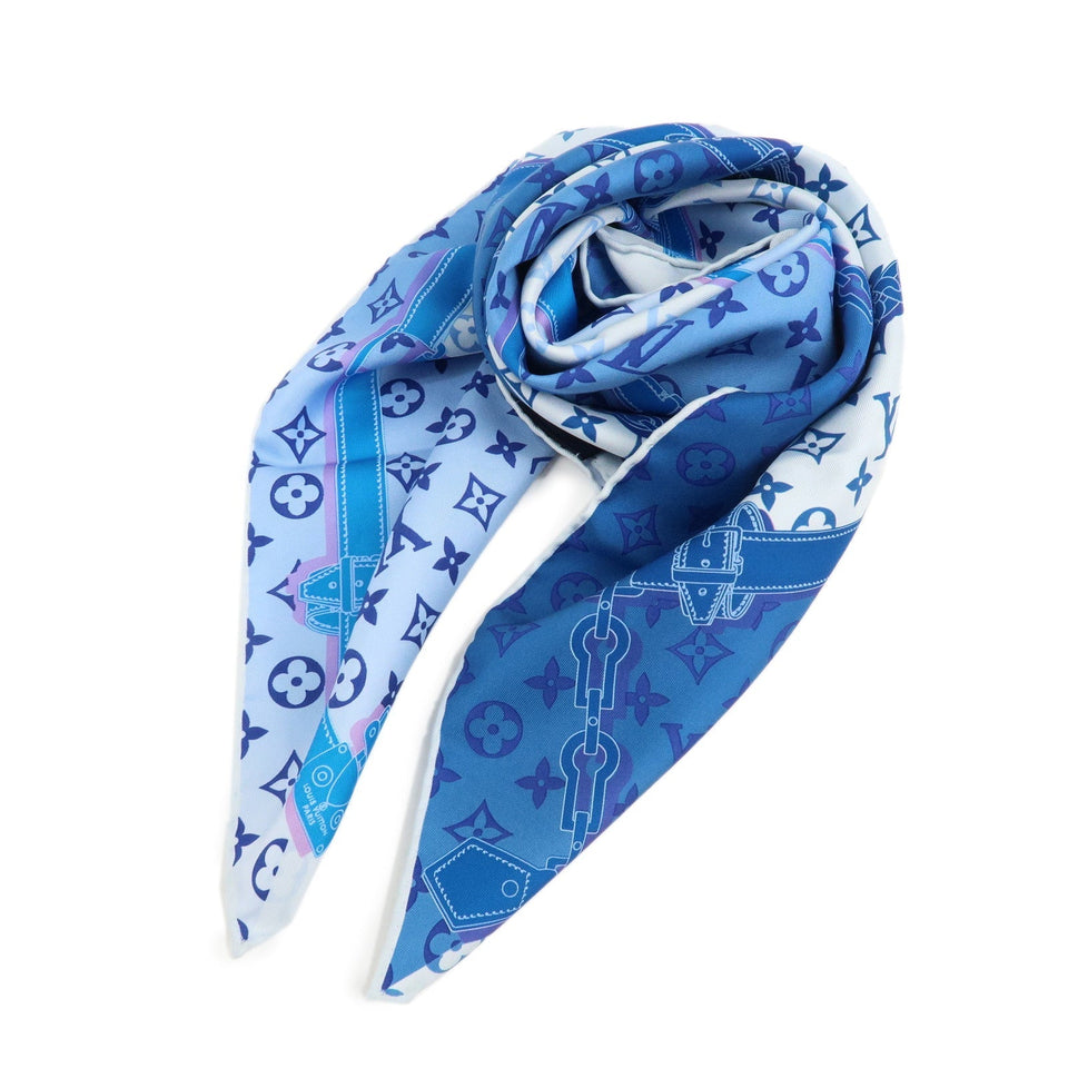 Louis Vuitton Monogram Confidential Silk 100% Scarf Blue M76347