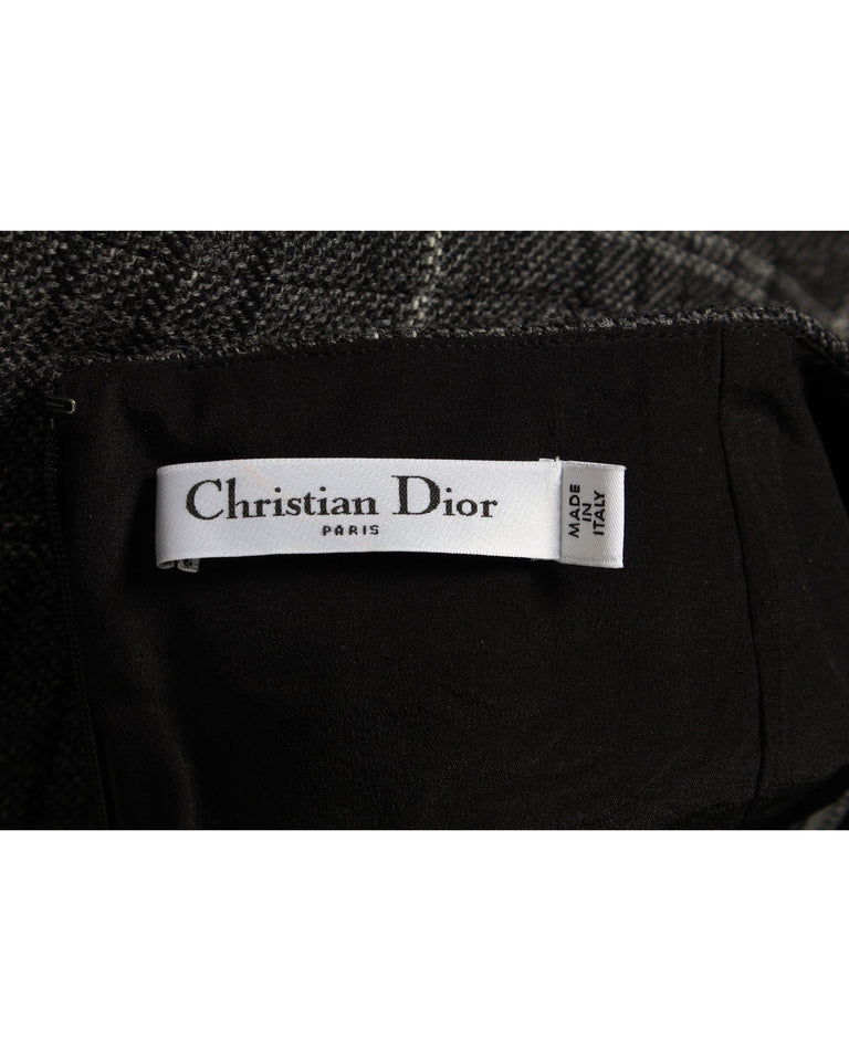 Dior Plaid Pencil Midi Skirt in Grey Wool