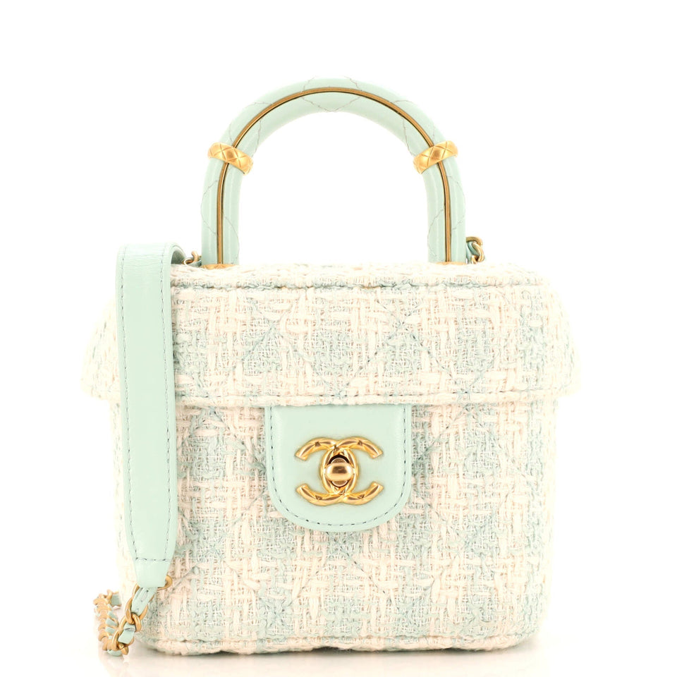 CHANEL Crush Top Handle Flap Bag Quilted Tweed Mini