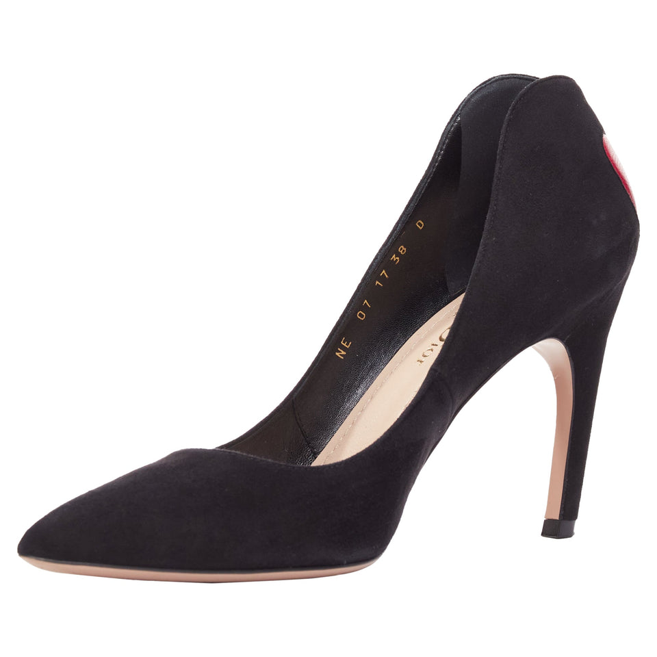 Dior Dioramour Leather Heart Suede Curved Heeled Pumps