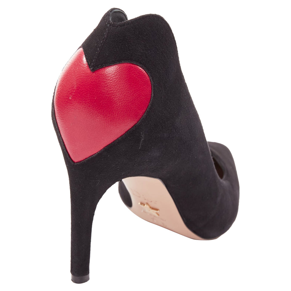 Dior Dioramour Leather Heart Suede Curved Heeled Pumps