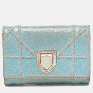Blue Crinkled Leather Diorama Trifold Wallet