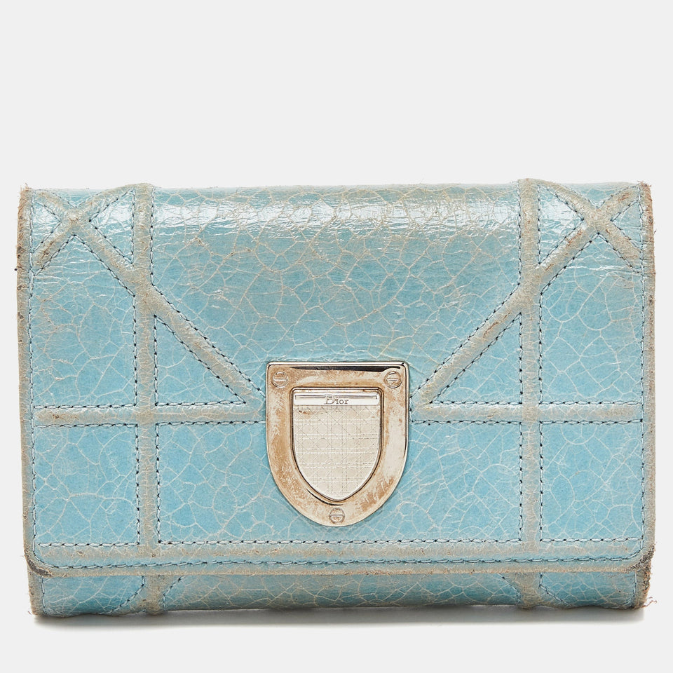 Blue Crinkled Leather Diorama Trifold Wallet