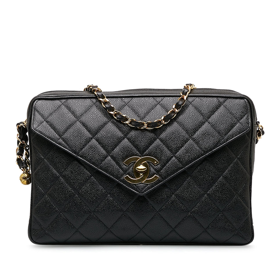 Chanel CC Chain Shoulder Bag Black Caviar Gold