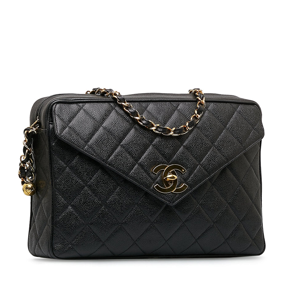 Chanel CC Chain Shoulder Bag Black Caviar Gold