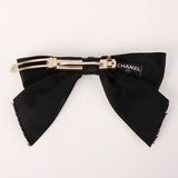 CHANEL Satin Ribbon Hair Clip Black