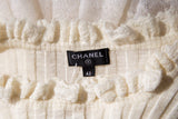 Chanel Ivory Lace Pattern Sleeves Ribbed Blouse SZ 42
