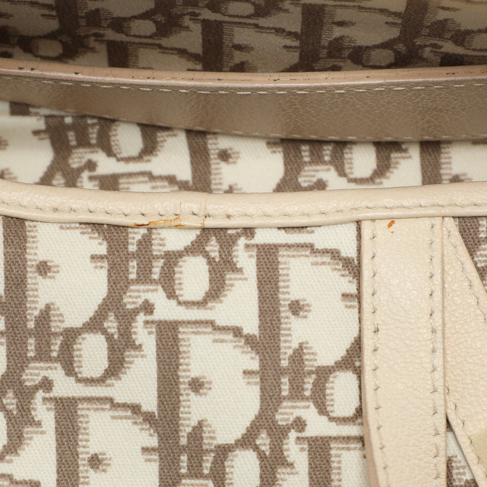 Dior Beige/white Oblique Canvas And Leather Floral Embroidered Saddle Shoulder Bag