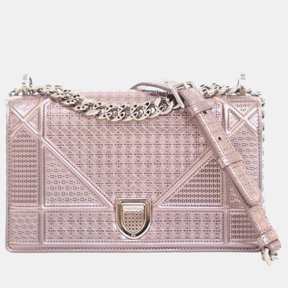 rSmall Metallic Calfskin Microcannage Diorama Flap Bag