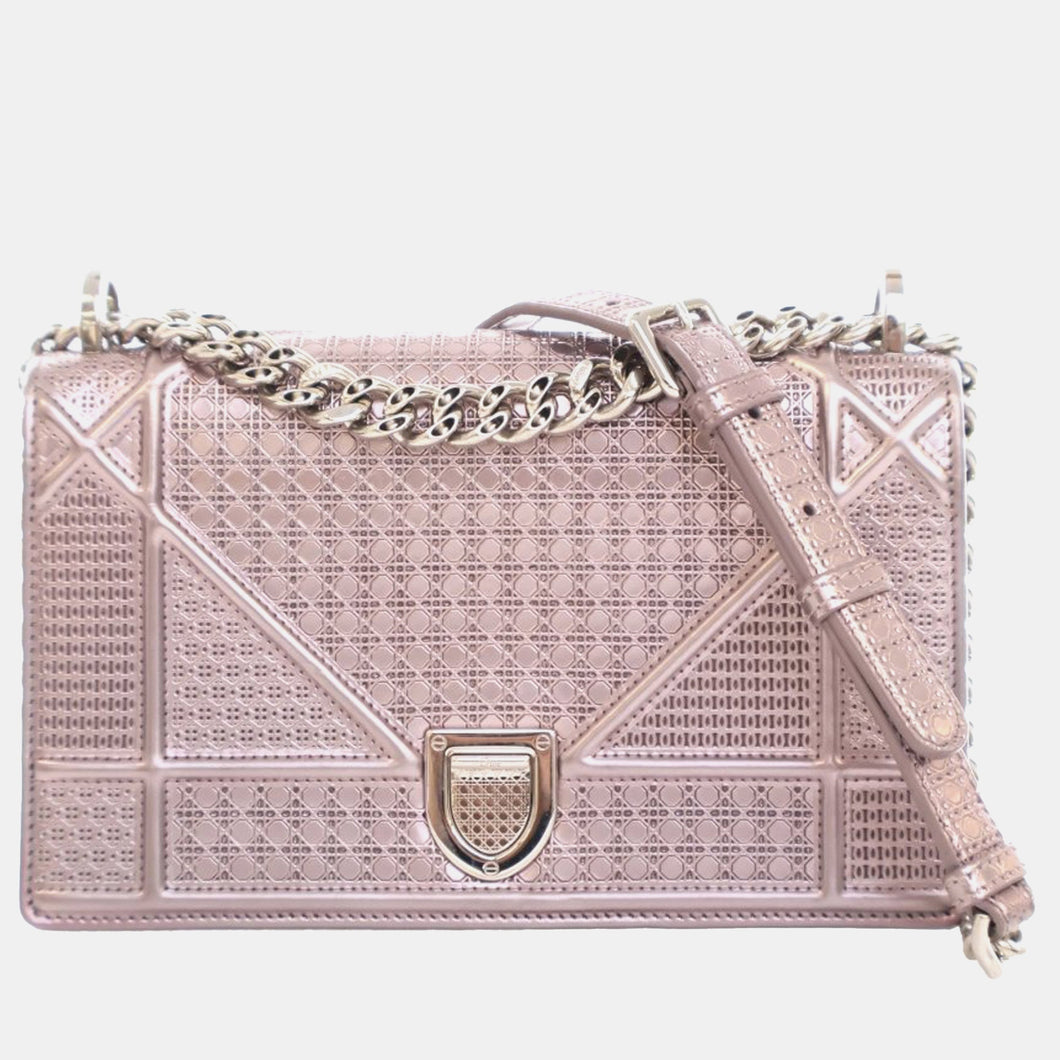 rSmall Metallic Calfskin Microcannage Diorama Flap Bag
