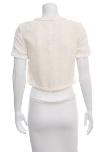 Chanel Cream Woven Short Sleeve Blouse SZ 36 NWT