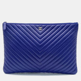 Blue Leather Chevron Clutch Bag