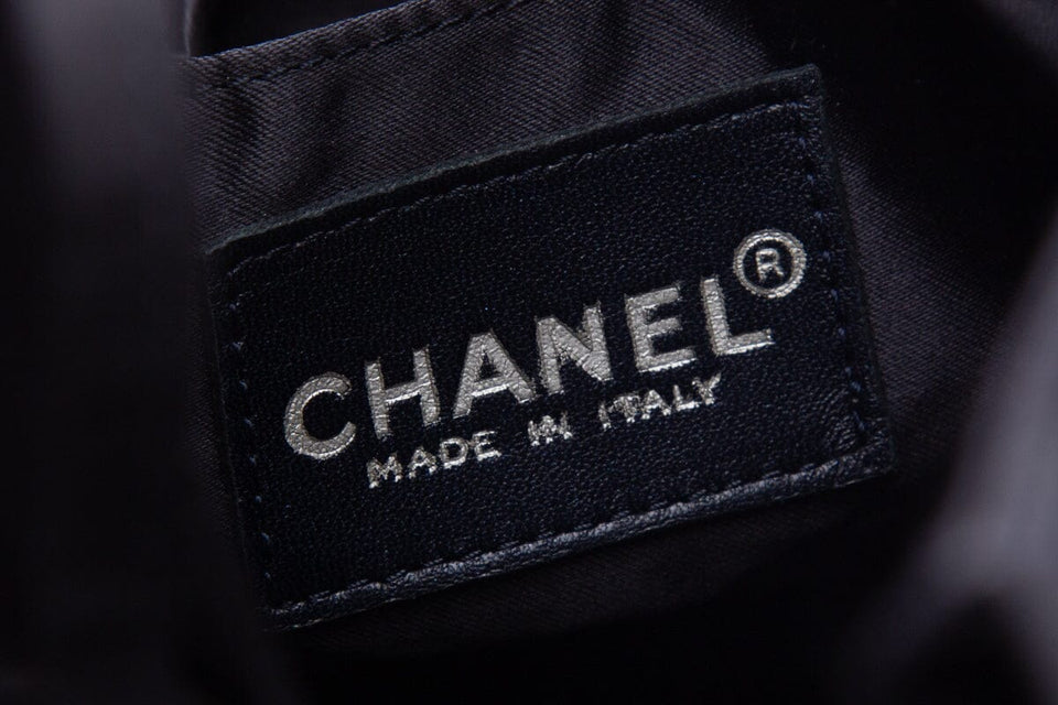 Chanel Black Satin & Pearl Stud Detail Handbag