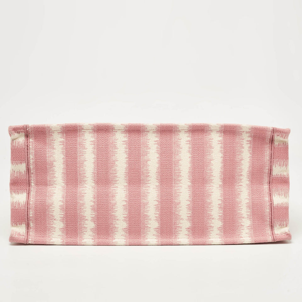 Dior Pink/white Canvas Large Stripe Book Tote