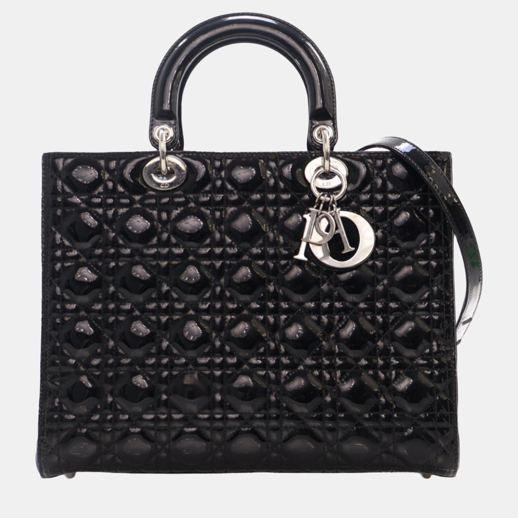 Black Large Patent Cannage Lady Dior