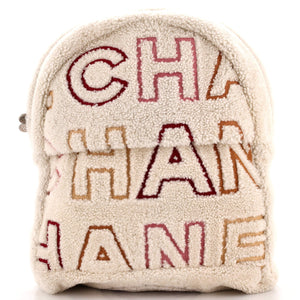 CHANEL Logo Zip Backpack Shearling