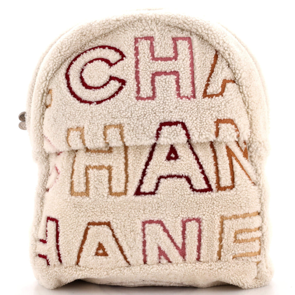 CHANEL Logo Zip Backpack Shearling