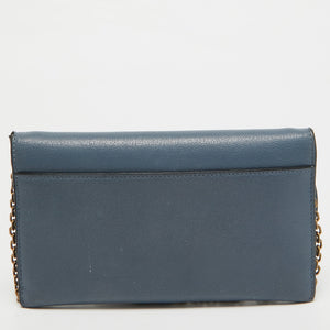 Dior Blue Leather Saddle Wallet On Chain