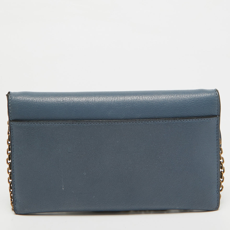 Dior Blue Leather Saddle Wallet On Chain