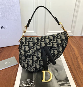 Dior Mini Saddle Bag In Blue Oblique Jacquard Canvas