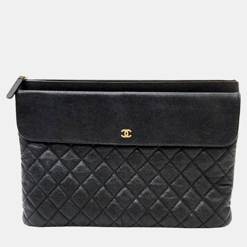 Black Caviar Pocket Large Clutch