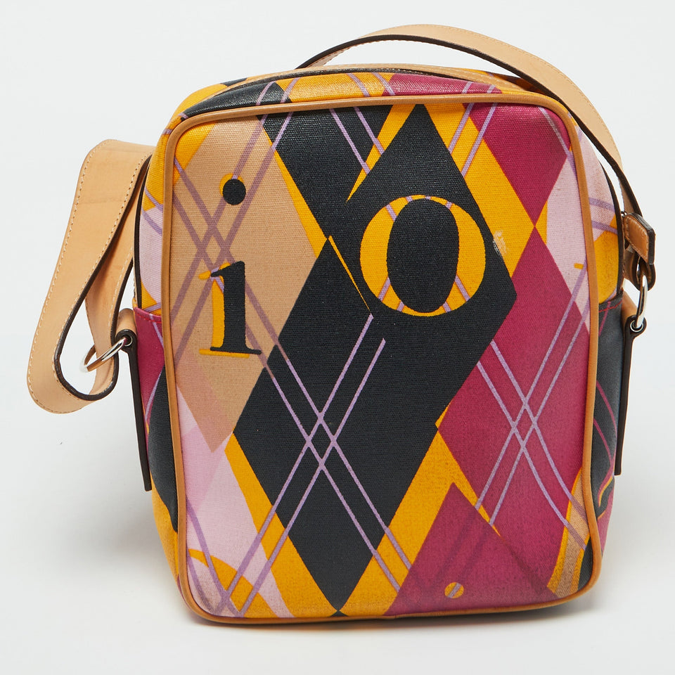 Dior Multicolor Graphic Printed Fabric And Leather Shoulder Bag