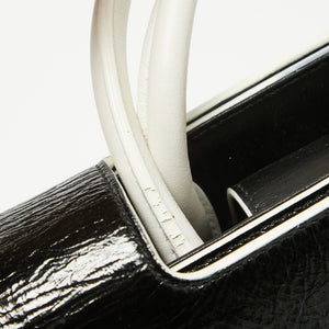 Dior Black/white Crinkled Patent Leather Medium Diorever Top Handle Bag