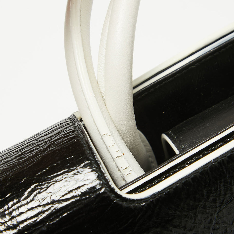 Dior Black/white Crinkled Patent Leather Medium Diorever Top Handle Bag
