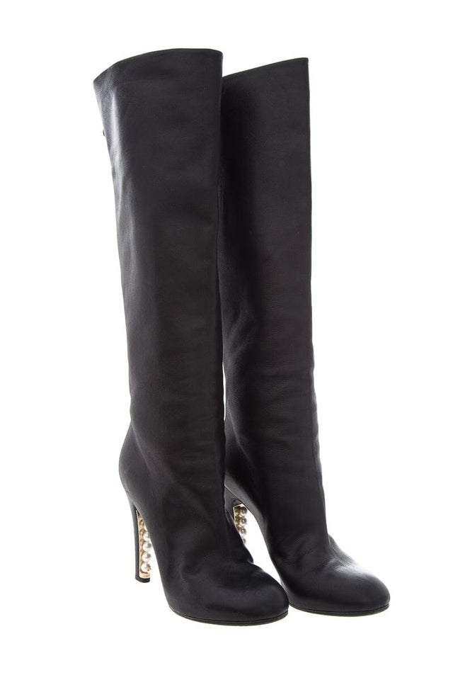 Chanel Black Leather High Boots SZ 36