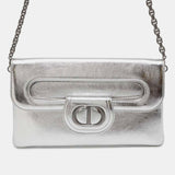 Silver Leather Diordouble Clutch Bag