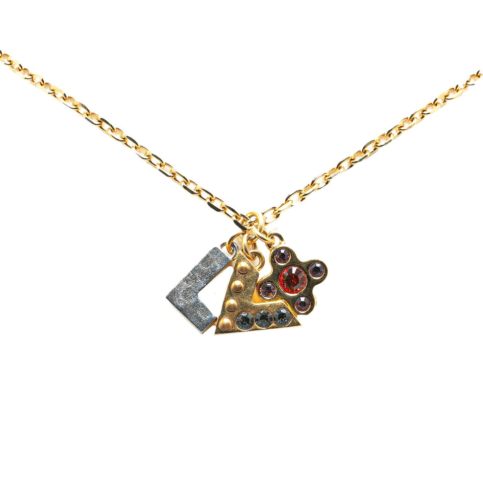 Gold Louis Vuitton Gold Plated Crystal Love Letter Necklace