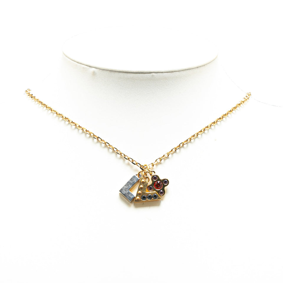 Gold Louis Vuitton Gold Plated Crystal Love Letter Necklace