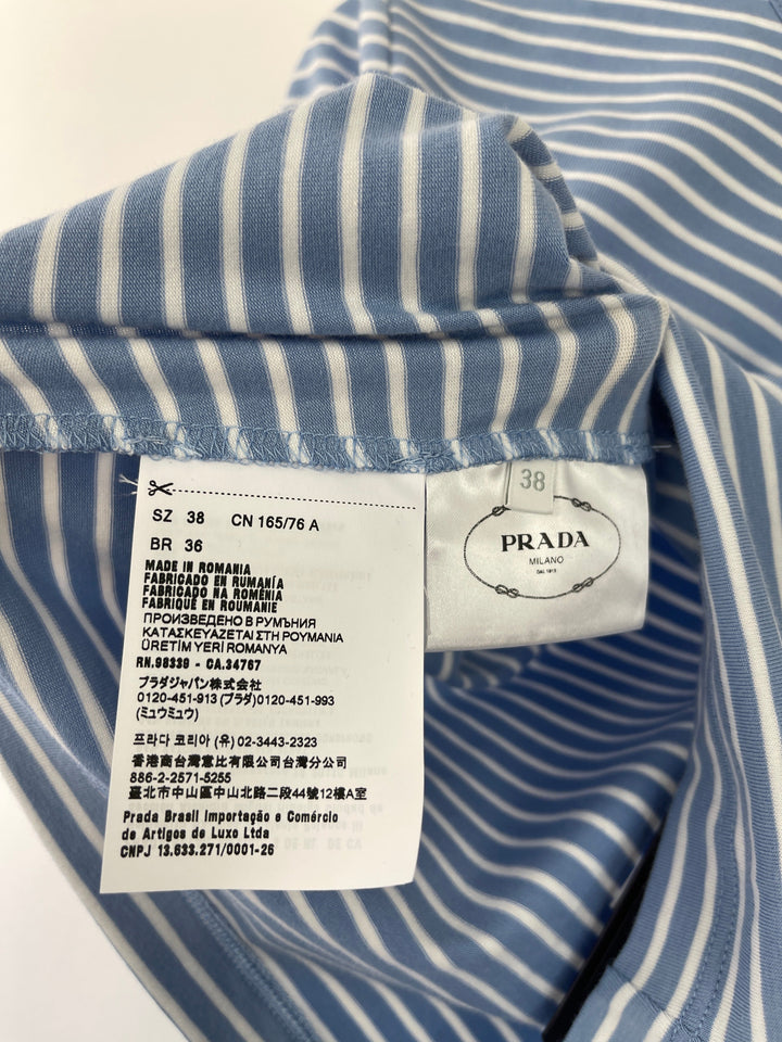 Prada Baby Blue and White Stripped Jersey Cropped Top Size IT 38 (UK 6)